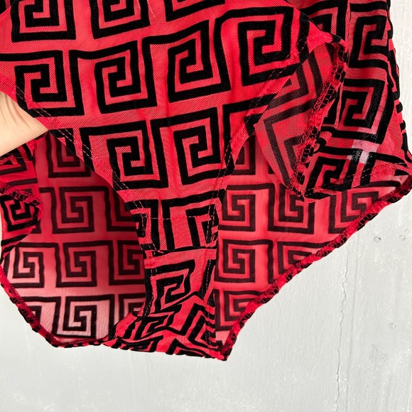 Pink Dot plus size 1X bodysuit mesh burnout velvet stretch red black full back - Picture 6 of 14